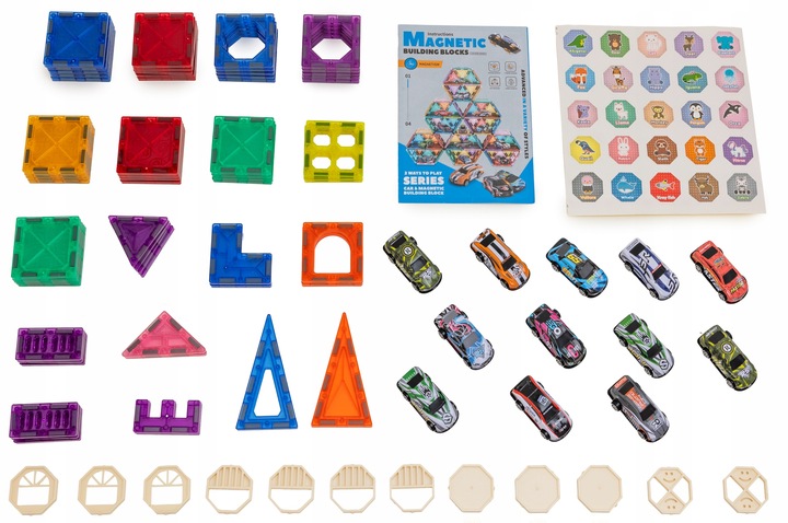 Klocki magnetyczne konstrukcyjne ZESTAW XXL 82 el. tor samochodowy 12 AUT