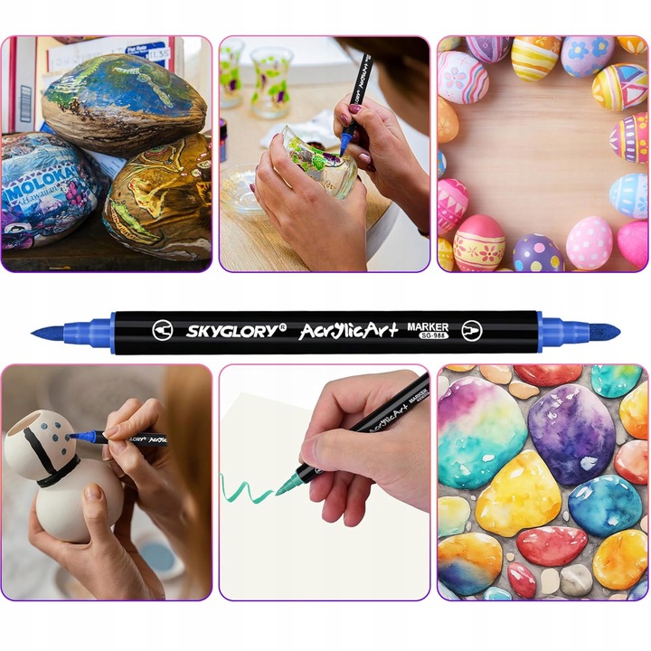 Markery akrylowe 24 kolory Wodoodporne markery z podwójną końcówką Prezenty
