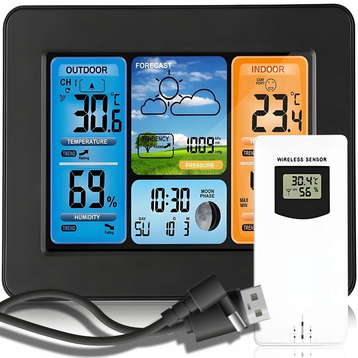 BEZPRZEWODOWA STACJA POGODOWA POGODY Higrometr Termometr Czujnik Zegar Data