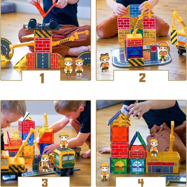 Klocki Magnetyczne Konstrukcyjne Duże Dzieci Zabawki Chłopca Zestaw Pojazdy