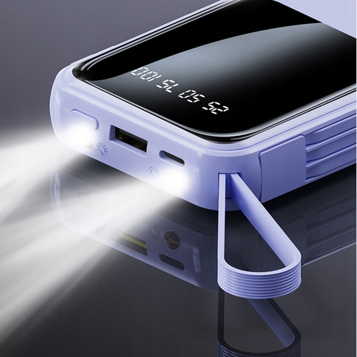 POWER BANK 10000MAH USB/USB-C QC PD WBUDOWANY KABEL Wyświetlacz cyfrowy