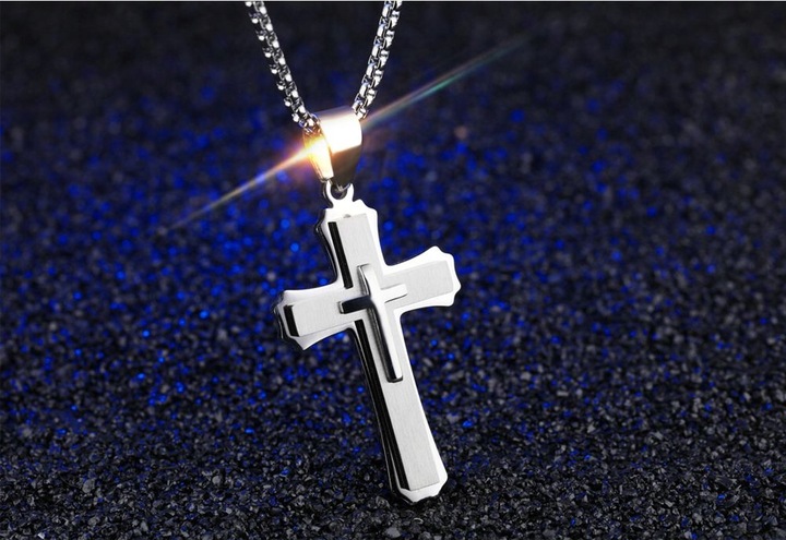 DUŻA ZAWIESZKA KRZYŻYK SREBRNY Z ŁAŃCUSZKIEM STAL