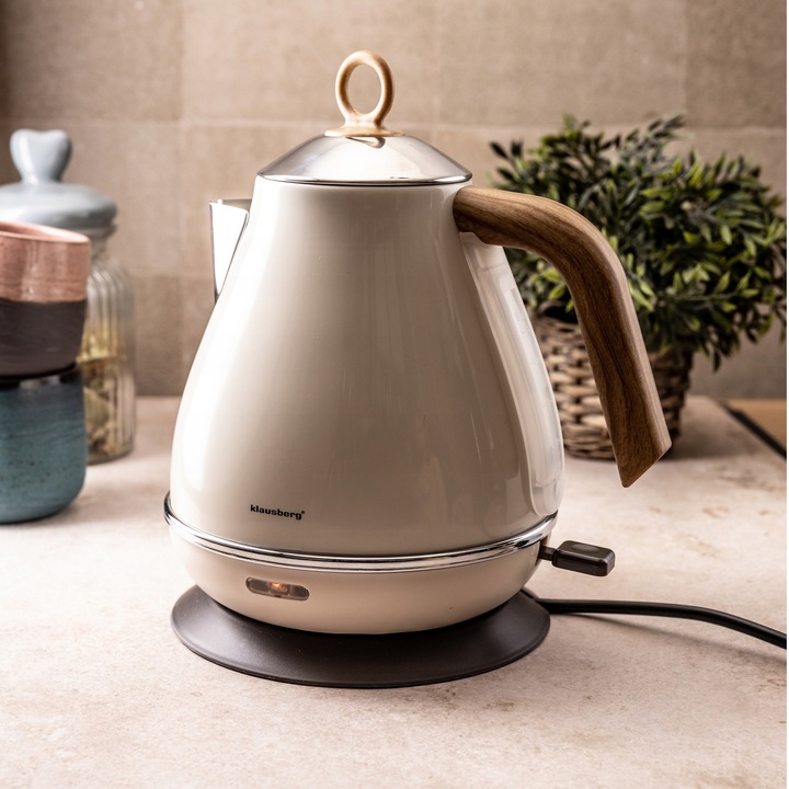 Czajnik elektryczny Bezprzewodowy OBROTOWY 1,7 L Stalowy KLAUSBERG KREMOWY