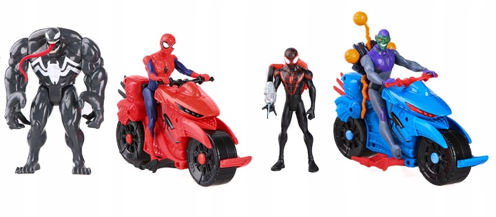 ZESTAW 4 FIGUREK SPIDERMAN VENOM GOBLIN MILES MORALES +2 POJAZDY +AKCESORIA
