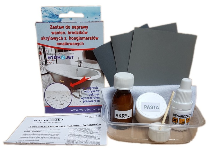 NAPRAWCZY ZESTAW DO WANIEN BRODZIKÓW AKRYLOWYCH EMALIOWANYCH NAPRAWA