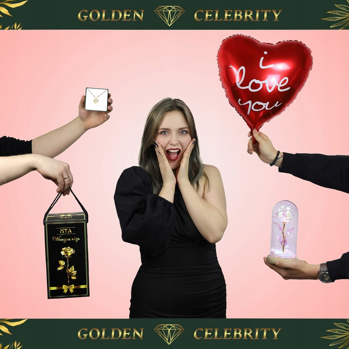 SREBRNY ŁAŃCUSZKEK Z SERDUSZKIEM 925+RÓŻA WIECZNA LED NA URODZINY ROCZNICĘ