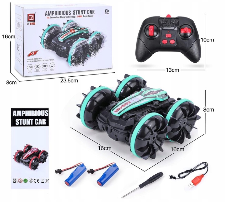SAMOCHÓD ZDALNIE STEROWANY RC GESTAMI AMFIBIA 2 PILOTY 4x4 360° PŁYWAJĄCY