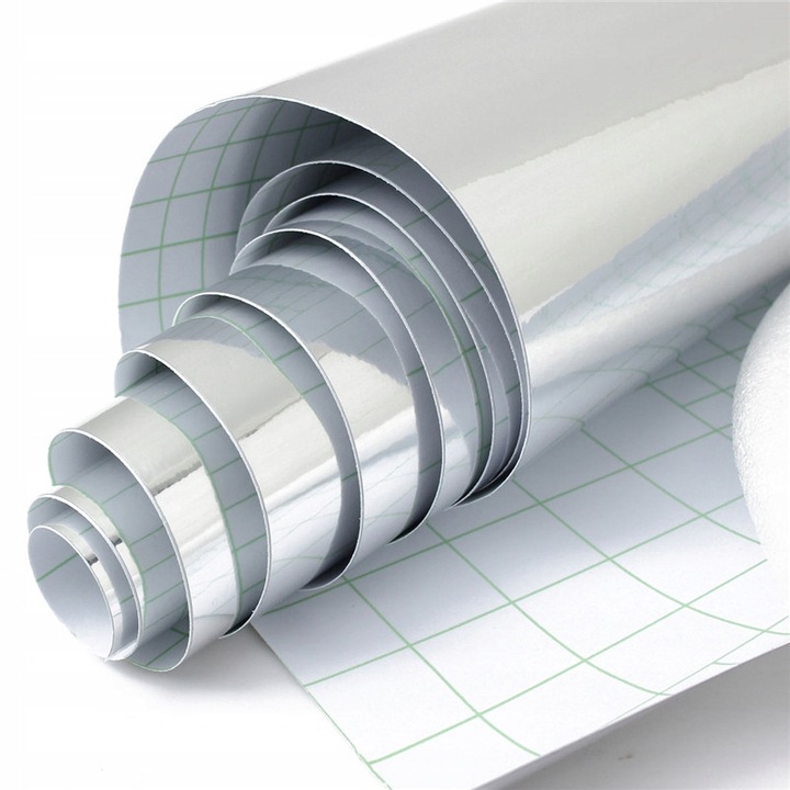 FOLIA OKLEINA LUSTRZANA CHROM SREBRNA 152cmx50cm
