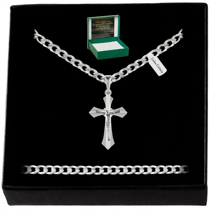 SREBRNY ŁAŃCUSZEK PANCERKA+KRZYŻYK 925+GRAWER DLA CHŁOPCA NA CHRZEST ROCZEK