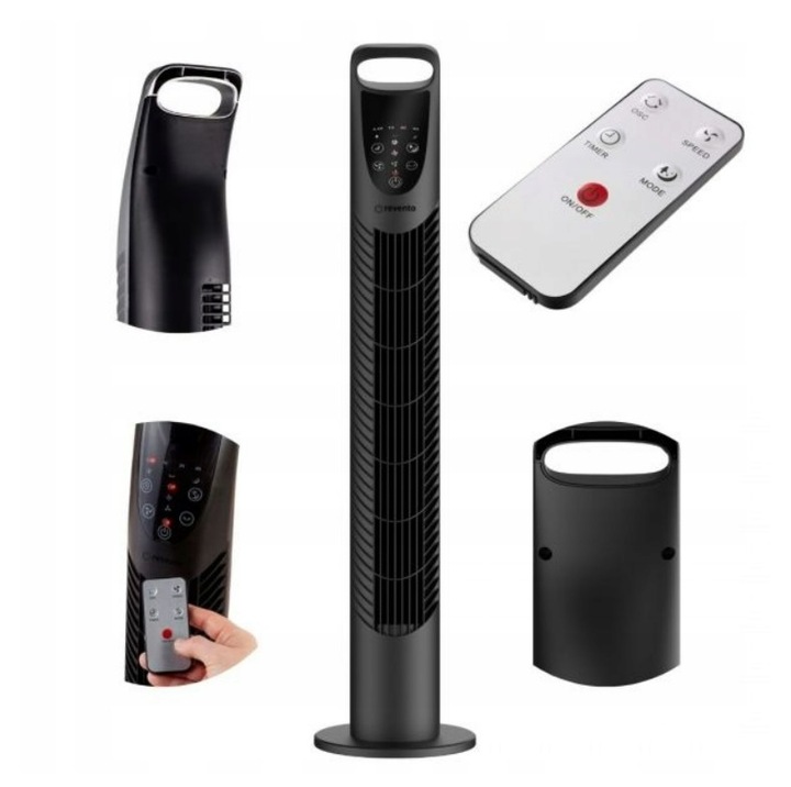 Wentylator Wiatrak Kolumnowy Obrotowy + PILOT Revento Zephyr Black Czarny