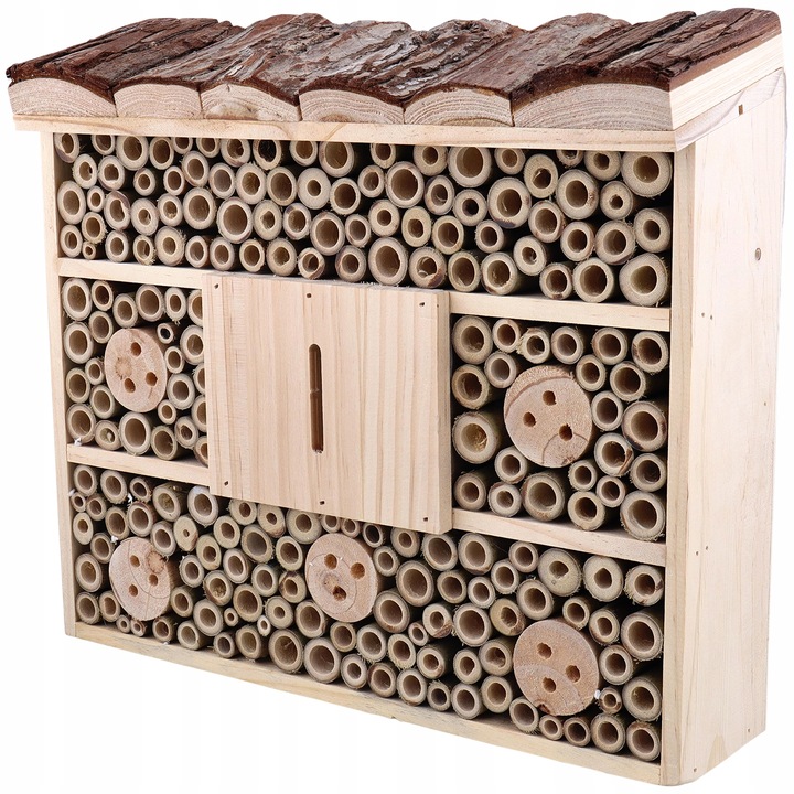 BUDKA LĘGOWA DOMEK HOTEL MOTYLI Z KORĄ + KLOCEK DLA OWADÓW TRAPEZ Z DREWNA