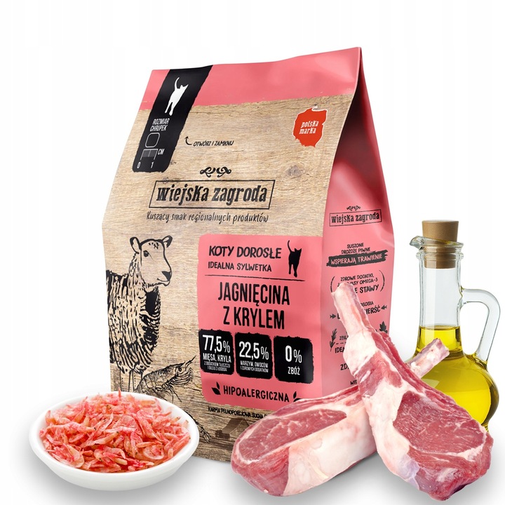 WIEJSKA ZAGRODA Jagnięcina z Krylem 1,6kg karma dla KOTÓW sterylizowanych