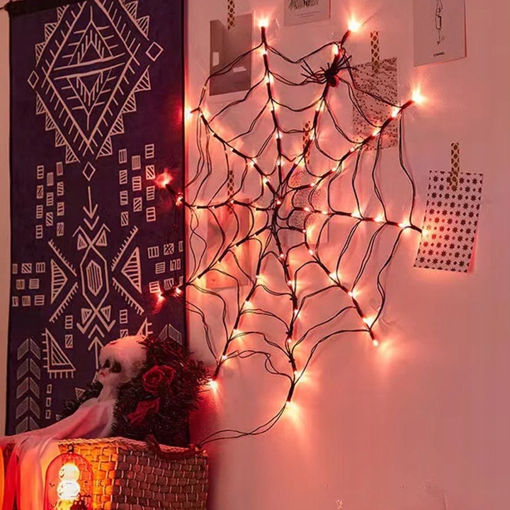 Światło LED Spider Web String Light z siatką zdalnego sterowania Halloween