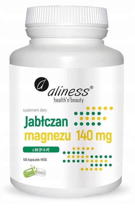Aliness Jabłczan MAGNEZU 140 mg z B6 5mg ZMĘCZENIE SENNOŚĆ 100 vege kaps