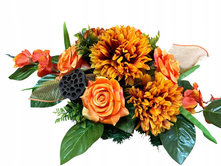 Stroik na cmentarz RÓŻE, komplet z flakonem CHRYZANTEMY bukiet do wazonu