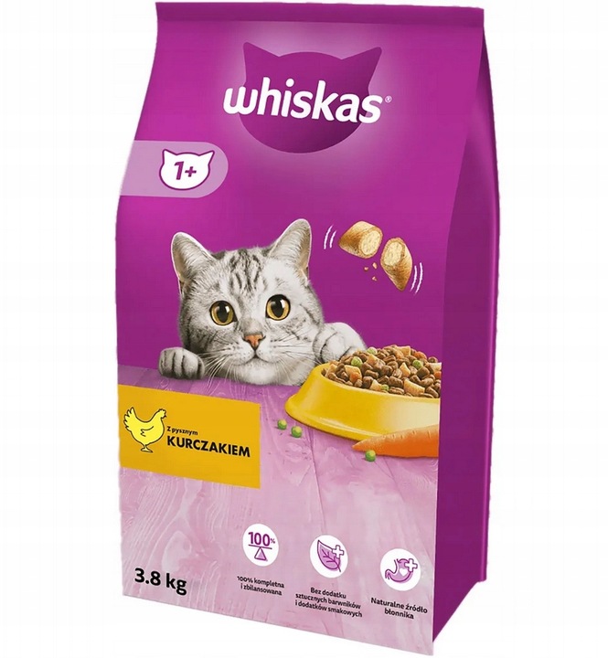 WHISKAS SUCHA KARMA DLA KOTÓW DOROSŁYCH KURCZAK 3,8 KG