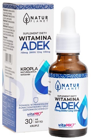 Witamina ADEK A D3 E K2 MK-7 / D3 z LANOLINY WYSOKA DAWKA 30ml NATUR PLANET