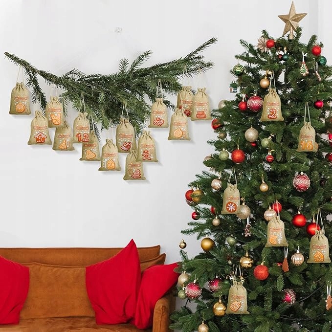 24X WORECZKI JUTOWE KALENDARZ ADWENTOWY DO WYPEŁNIENIA DIY Z CYFRAMI 1-24