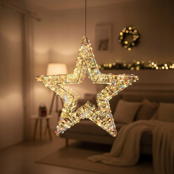 Ozdoba Do Okna Wisząca Gwiazda Świąteczna LED Świecąca z Obu Stron 8 trybów
