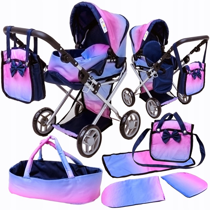 WÓZEK DLA LALEK GŁĘBOKI GONDOLA SPACERÓWKA 3w1 SKŁADANY TORBA POŚCIEL Doris