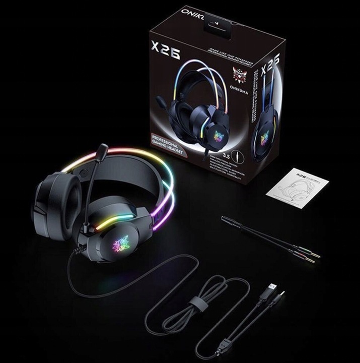 ONIKUMA X26 Słuchawki Nauszne Gamingowe Przewodowe z Mikrofonem do PC RGB