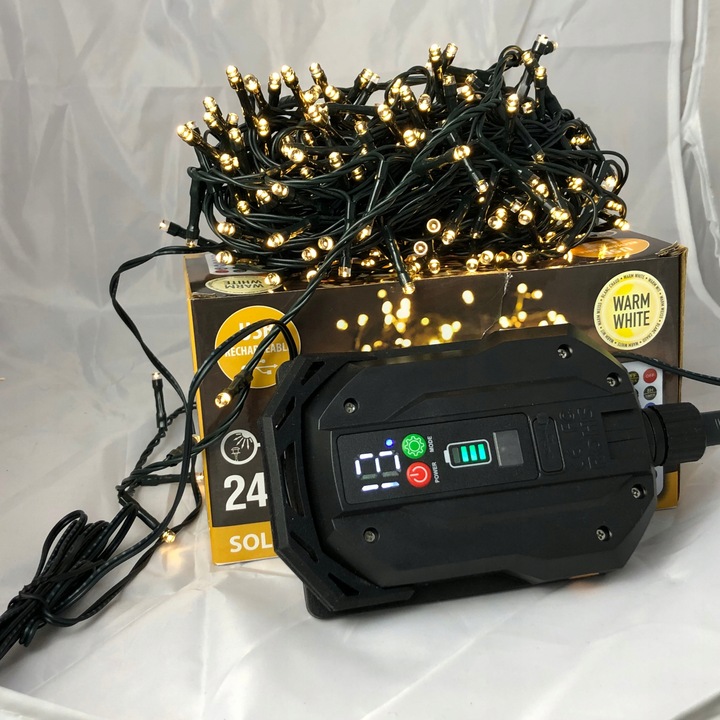 Lampki choinkowe 2w1 SOLARNE + AKUMULATOR 240 LED ciepłe 13 programów 11m