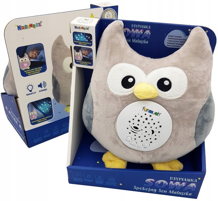 Sowa przytulanka z pozytywka projektorem MIŚ Projektor kołysanki USYPIACZ