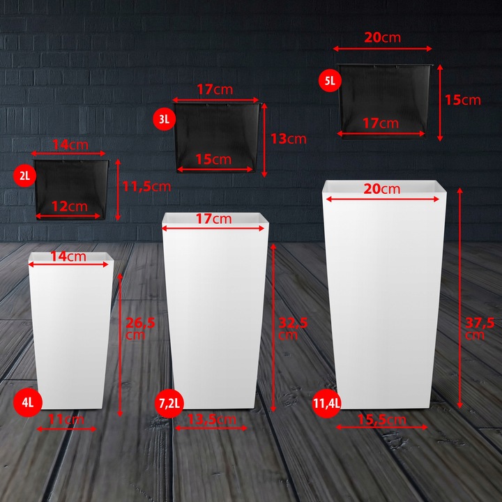 ZESTAW 3X DONICZKI DONICE BIAŁE MATOWE OGRODOWE KWIETNIK STOJĄCY Z WKŁADAMI