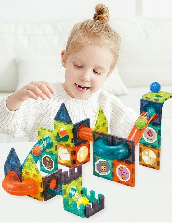 Świecące KLOCKI MAGNETYCZNE świecący tor kulkowy ZESTAW XL kulodrom 75 el.