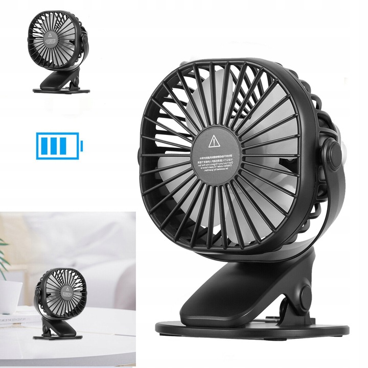 MINI WENTYLATOR NA KLIPS STOŁOWY CICHY USB REGULACJA 360° Z AKUMULATOREM