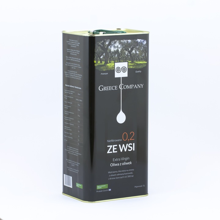 Oliwa z oliwek ZE WSI niefiltrowana Extra Virgin wytrawna 0.2% 5 L