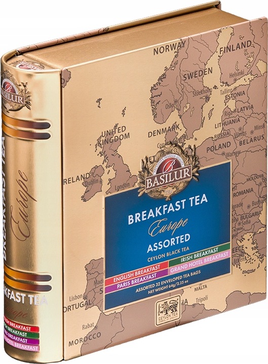 Basilur BREAKFAST EUROPE zestaw herbat 4 SMAKI na PREZENT puszka - 32 szt.