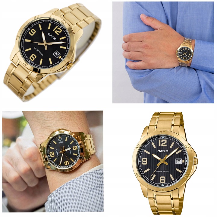 ZEGAREK MĘSKI CASIO MTP-V004 datownik stalowy + BOX + GRAWER