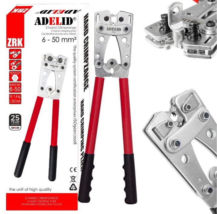 ZACISKARKA PRASKA DO KOŃCÓWEK KABLI TULEJEK PRZEWODÓW KONEKTORÓW 6-50 MM