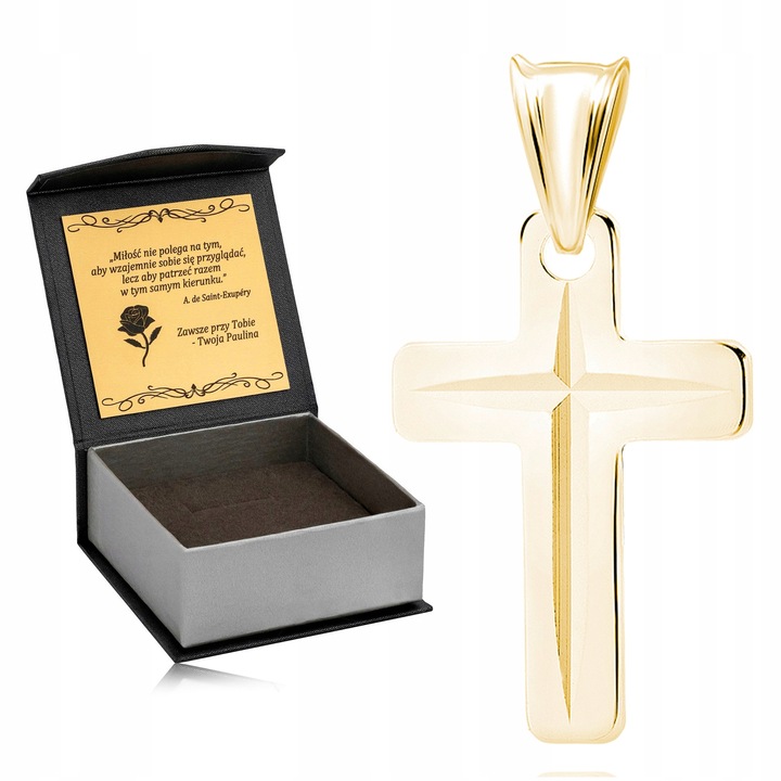 SREBRNY MAŁY POZŁACANY KRZYŻYK DIAMENTOWANY PR. 925 PIĘKNY KRZYŻ + GRAWER