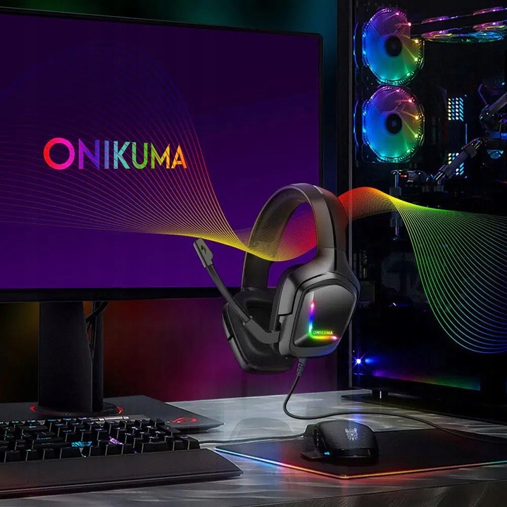 ONIKUMA K20 SŁUCHAWKI GAMINGOWE NAUSZNE PRZEWODOWE Z MIKROFONEM DO PC RGB