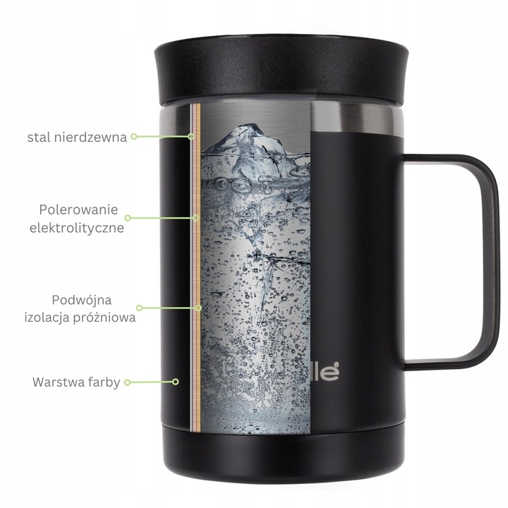 KUBEK TERMICZNY Z UCHEM TERMOS STALOWY SCZELNY pojemny bidon KAMILLE 360 ml