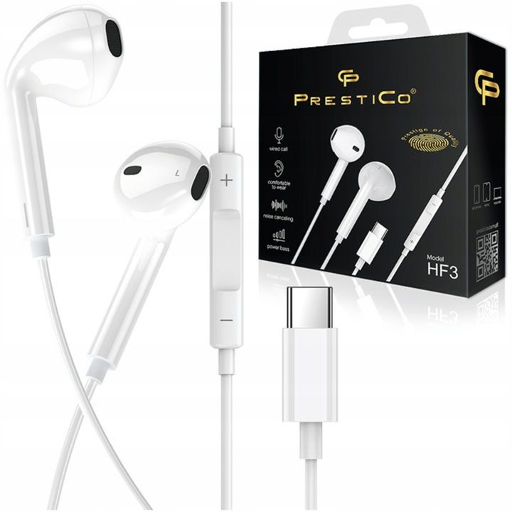 UNIWERSALNE PRZEWODOWE SŁUCHAWKI DOUSZNE USB-C Z PILOTEM | PRESTICO