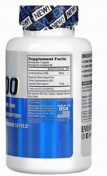 DIM 200mg z Bioperine 60k vege Evlution Nut USA