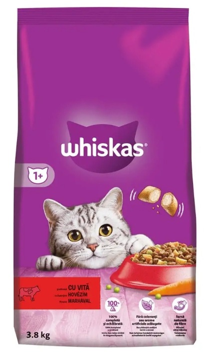 WHISKAS SUCHA KARMA DLA KOTÓW DOROSŁYCH WOŁOWINA 3,8 KG