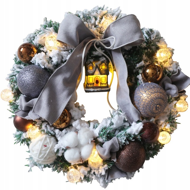 WIANEK ŚWIĄTECZNY LED ŚWIECĄCY WIENIEC STÓŁ DRZWI STROIK KOKARDA DEKORACJA