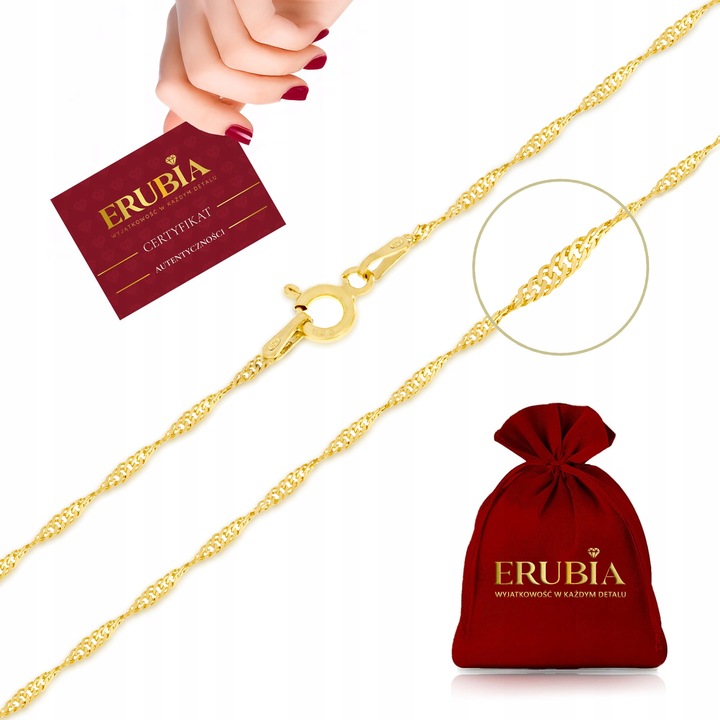 PIĘKNY ZŁOTY NASZYJNIK DAMSKI SINGAPUR SKRĘCANY 50 cm SREBRNY ŁAŃCUSZEK 925