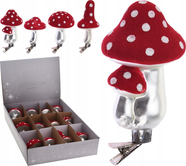Grzybki muchomorki bombki na klipsie bombka muchomorek komplet 12 szt.