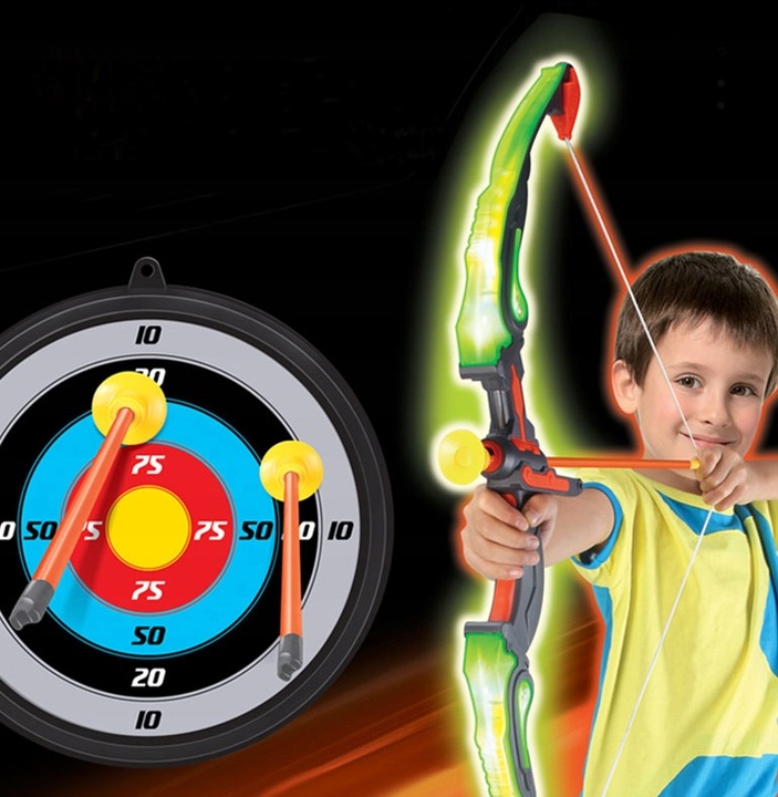 ŁUK ŚWIECĄCY LED +TARCZA DUŻY ZESTAW Z TARCZĄ DLA DZIECI STRZELANIE DO CELU