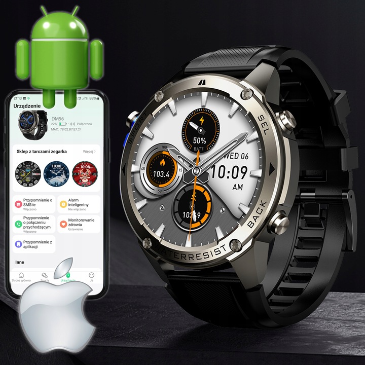 ZEGAREK MĘSKI SMARTWATCH GPS ROZMOWY MENU PL WODOODPORNY SPORT SMART WATCH
