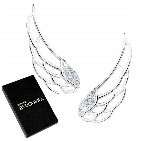 KOLCZYKI SREBRNE NAUSZNICE SKRZYDŁA RODOWANE KOLCZYKI SREBRO PRÓBA 925