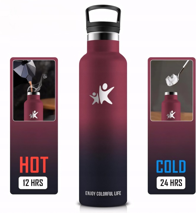 TERMOS BUTELKA TERMICZNA KUBEK NA KAWĘ HERBATĘ ZE SŁOMKĄ WIŚNIOWY 750ML