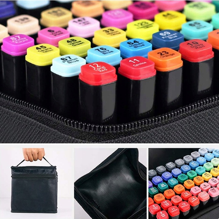 MARKERY ALKOHOLOWE 168szt. FLAMASTRY MAZAKI DWUSTRONNE PRO ZESTAW + TORBA