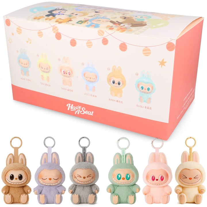 MASKOTKA LABUBU HAVE A SEAT ZESTAW 6 SZT LALKA BRELOK PLUSZAK NIESPODZIANKA