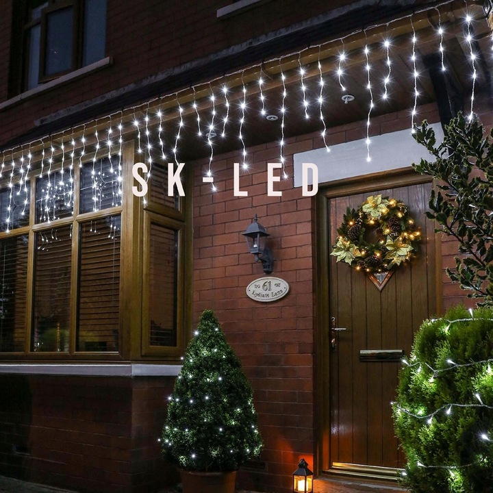 KURTYNA ŚWIETLNA 200 LED 9,5m SOPLE GIRLANDA LED BIAŁA ZIMNA PROGRAMATOR